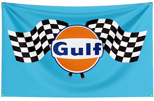 Gulf Oil Blue & Orange With Checkered Flags Racing Flag Banner 3 ft x 5 ft NEW! Home & Garden:Yard, Garden & Outdoor Living:Décor:Flags Cozy Home Treasures